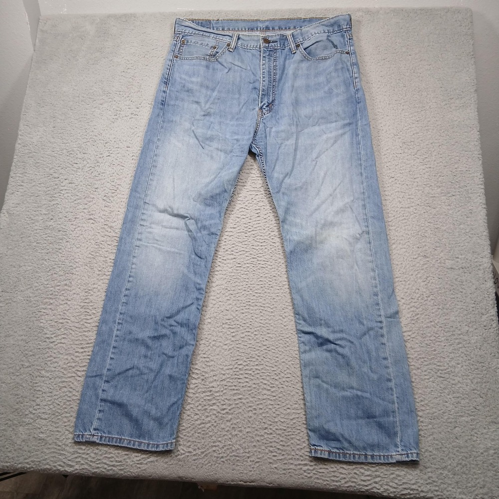 Levis 505 Jeans Mens‎ 38x32 Blue Light Wash Straight Leg Regular Fit Zip Fly